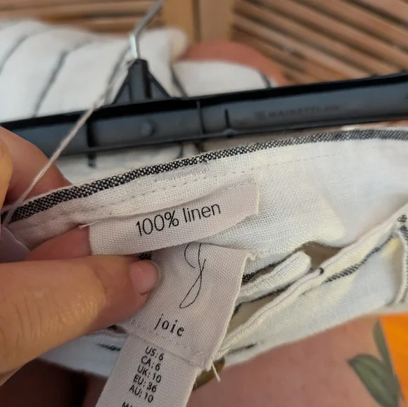 Joie 100% Linen Stripe Wide Leg Pants Ivory Black Stripe Size 6 - Picture 4 of 5